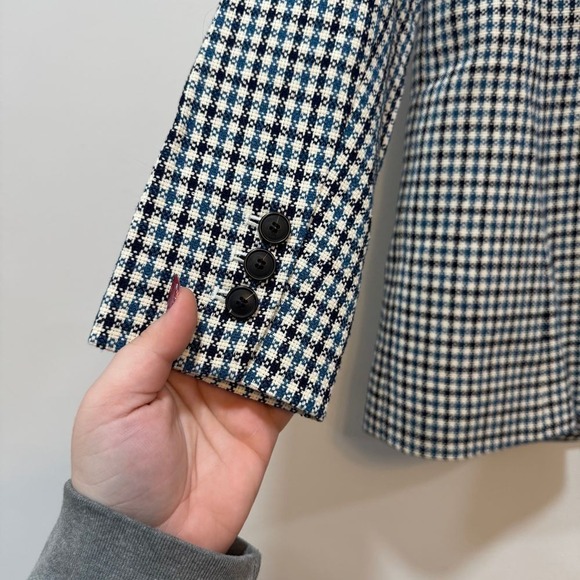 Talbots Women Blazer Jacket 2 Blue Black Checkered Single Button Jacket NEW $189 - Picture 6 of 8